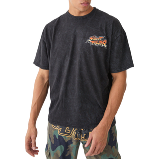 Mens Black Oversized Street Fighter Anime Wash License T-shirt