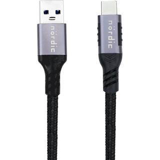 NÖRDIC 50cm USB3.2 Gen1 USB-C til A nylonflettet kabel hurtigopladning 3A 5Gbps Strømforsyning PD 60W