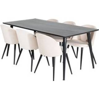 Dipp180x90BLBL spisebordssæt spisebord sort og 6 Velvet stole velour beige, sort.