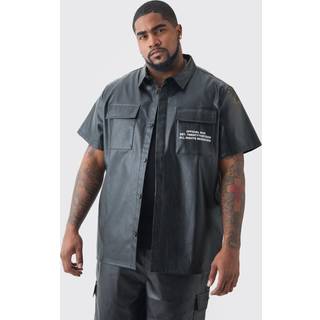 Mens Plus PU Two Pocket Shirt In Black