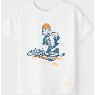 Name It Bright White T-shirt Dj-print - Str. 9-10y 134/140cm