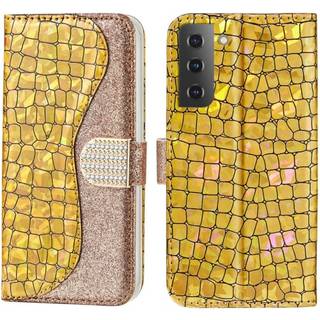 SKALO Samsung S22 Croco Glittery tegnebog etui  - Guld