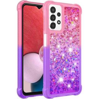 SKALO Samsung A13 4G Kvicksand Glitter Hjerter TPU Cover - Pink-Turkis