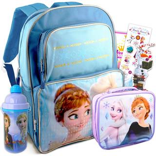 Disney Frozen Anna og Elsa rygs?k skoleartikler indstillet til piger ~ bundt med 16 """" frosset skolepose frokostpose plast vandflaske frosne klis