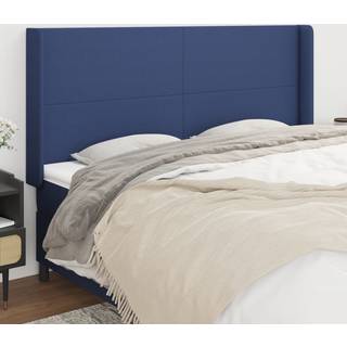 Sengegavl Med Kanter 83X16X78/128 Cm Stof - Blå / 203 x 16 x 118/128 cm