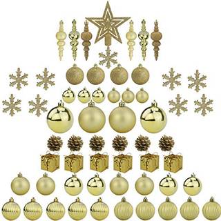 Sunnyglade 60ct Gold Christmas Tree Ball Ornamenter Set Shatterfast Christmas Bling-Bling hængende dekoration med håndholdt gavepakke til Xmas Tr