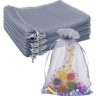 Jexila 100pcs sølvgrå organza tasker 5x7 tommer rene mesh -tegninger til gaveposer til bryllup baby shower fest favoriser poser (grå)
