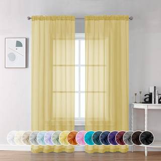 Chyhomenyc gule rene gardiner 84 tommer længde 2 paneler Lysfiltrering Soft Airy Voile Rod Pocket Sheer Window Drapes Til soveværelse Stue hver 4