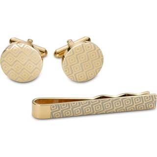 Guldfarvet Geometrisk Slipsenål og Manchetknapper Sæt