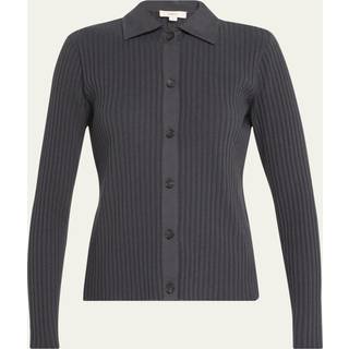 Vince Ribbed-knit cotton-blend polo pullover - grey - L
