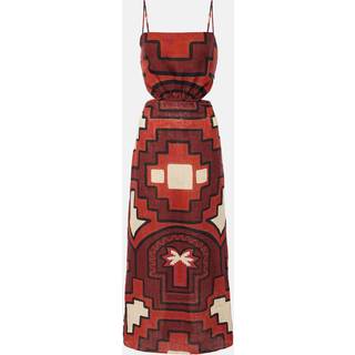 Johanna Ortiz Printed cutout linen midi dress - red - XL+