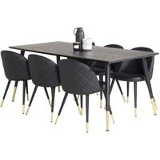 Dipp180x90BLBR spisebordssæt spisebord sort og 6 Velvet stole PU kunstlæder sort , .