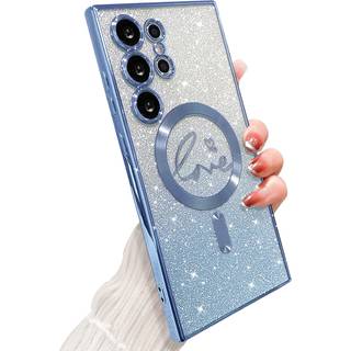 Zonrw til Samsung Galaxy S24 Ultra Case Magnetic For Women Girl Soft Cute Luxury Love Heart Pleting Bling Gradient Glitter Clear Telefonkasse kom