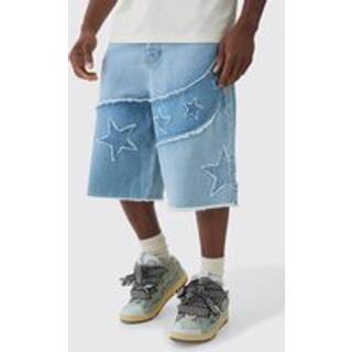 Mens Regular Rigid Star Applique Denim Jorts In Ice Blue