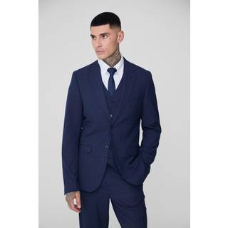 Mens Tall Dark Blue Check Single Breasted Slim Fit Suit Jacket