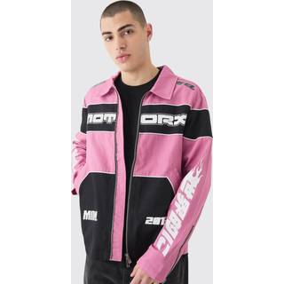 Mens Pink Collared Twill Moto Jacket