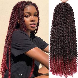 Passion Twist Hair Burgundy Red 18 tommer 8 pakker Passion Twist h?klet h?r Vandb?lgefletning H?r Langt for?r Twist H?rh?klingsfletninger Synteti