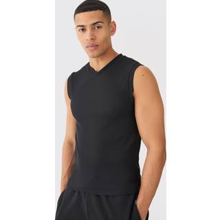 Mens Black Muscle Fit Brushed Ottoman Vest
