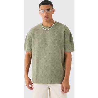 Mens Oversized Textured Knit T-shirt In Khaki