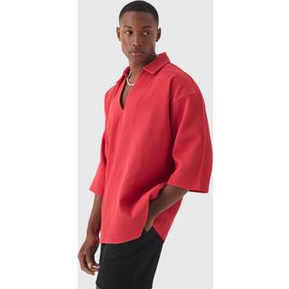 Mens Red Pleated Super Oversized V Neck Shirt