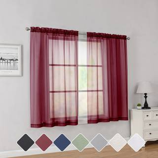 SimpleBrand Red Short Sheer Curtains 45 tommer længde til små Windows Rod Pocket 2 -paneler Sæt solide Voile gardiner Vindue