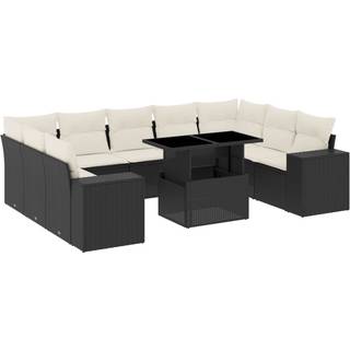 Sofasæt Til Haven 10 Dele Med Hynder Polyrattan - Sort og cremefarvet / uden opbevaring