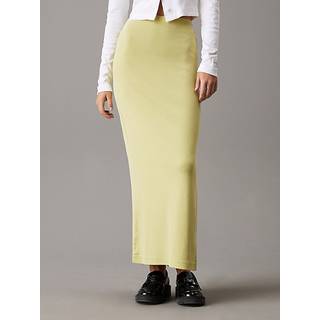 Slim Ribbed Cotton Midi Skirt - Green - M