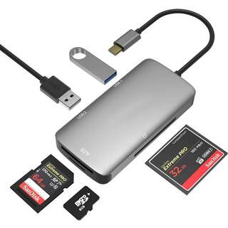NÖRDIC 1 til 5 USB-C adapter SD / TF og CF kortlæser med 2xUSB3.0 op til 5 Gbps