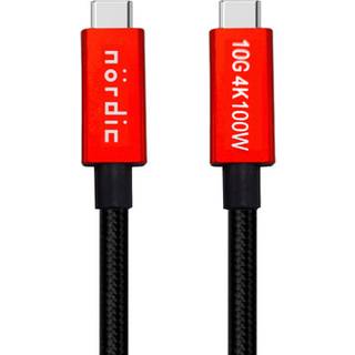 NÖRDIC 25 cm USB3.2 Gen2 SuperSpeed USB 10 Gbps USB-C til C nylon flettet kabel med strømforsyning 100W, 4K60Hz video og Emarker