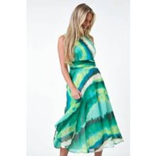 Roman Roman Green Sleeveless Abstract Print Midi Dress
