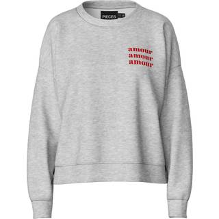 PIECES dame sweatshirts PCCHILLI - Light Grey Melange AMOUR-AMOUR-AMOUR - S