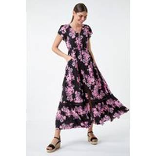 Roman Roman Pink Floral Print Shirred Waist Maxi Dress