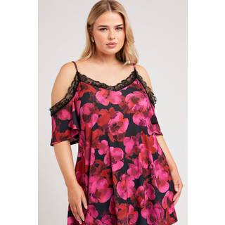 Yours Curve Yours Curve Pink/Black Lace Cold Shoulder Swing Top