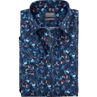 OLYMP Herren Kurzarmhemd blau geblümt Comfort Fit