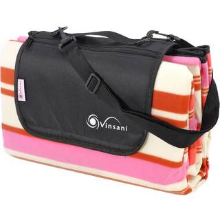 Vinsani 200 x 180cm Folding Picnic Blanket Waterproof & Sandproof Backing - Ideal for Camping & Outdoor Picnic - Rug Mat with Carry Handle - Pink stripe