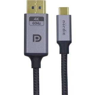 NÖRDIC 0,5 m USBC til DisplayPort kabel UHD 4K 60Hz DP 1.2 21,6Gbps HDCP Alt måde over USB C Aluminium kontakter Space Gray