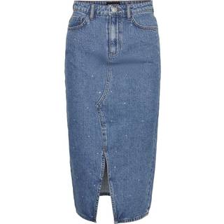 Pieces - Pcsky Hw Rhinestone Midi Skirt - Nederdele - Medium Blue Denim/rh - M