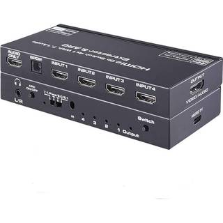 NÖRDIC HDMI Switch 4 til 1 med 7.1 lydudtrækker ARC SPDIF stereo 3,5 mm lyd 4K60hz HDCP2.2 3D HDR10 18 Gbps