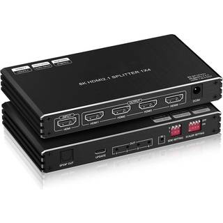 NÖRDIC 1 til 4 HDMI 2.1 Splitter 8K 60Hz 4K120Hz VRR Free-/G-Sync CEC, S/PDIF Extractor