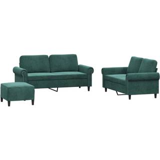 sofasæt 3 dele med hynder velour mørkegrøn