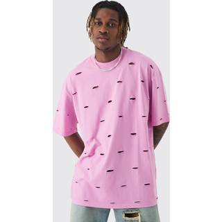 Mens Pink Tall Oversized Distressed Overdye T-Shirt