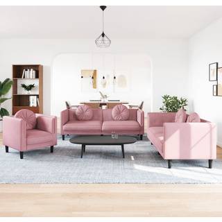 Sofasæt 3 Dele Med Puder Velour - Lyserød / 1-personers   2-personers   3-personers