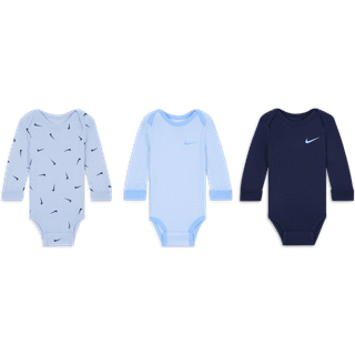 Langærmede Nike Baby Essentials-bodysuits til babyer (pakke med 3 stks.) - blå - 0-3M