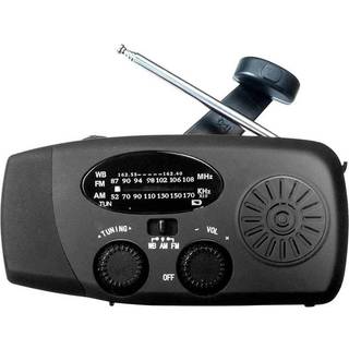Lippa FM nødradio med håndsving og solceller, 2.000 mAh powerbank, Sort