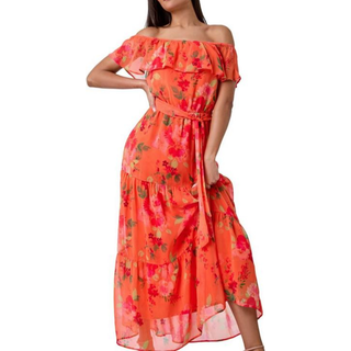 Roman Floral Tiered Bardot Belted Dress40