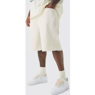 Mens Ecru Plus Fixed Waist Raw Hem Relaxed Gusset Shorts
