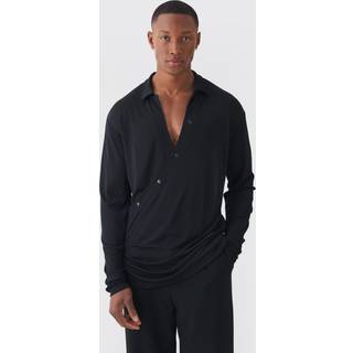 Mens Black Oversized Wrap Long Sleeve Shirt