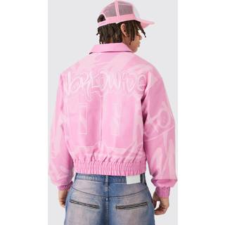 Mens Boxy BM Printed Collared Bomber Jacket In Pink