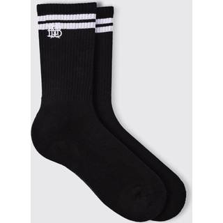 Mens BM Embroidered Half Terry Stripe Socks In Black