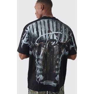 Mens Black Oversized Extended Neck Extreme Gothic Back Graphic T-shirt